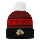 Chicago Blackhawks Fanatics Women's Authentic Pro Rink Cuffed Knit Hat with Pom - Black/Red - NHL