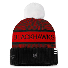 Chicago Blackhawks Fanatics Women's Authentic Pro Rink Cuffed Knit Hat with Pom - Black/Red - NHL