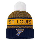 St. Louis Blues Fanatics Women's Authentic Pro Rink Cuffed Knit Hat with Pom - Navy/Gold - NHL