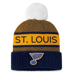 St. Louis Blues Fanatics Women's Authentic Pro Rink Cuffed Knit Hat with Pom - Navy/Gold - NHL