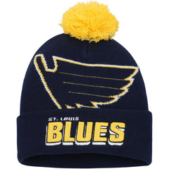 St. Louis Blues Mitchell & Ness Punch Out Cuffed Knit Hat with Pom - Blue - NHL