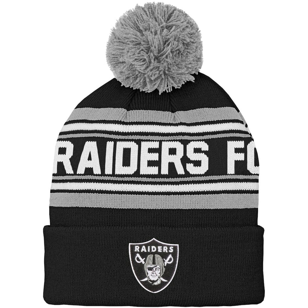 Las Vegas Raiders Youth Jacquard Cuffed Knit Hat with Pom Black | NFL