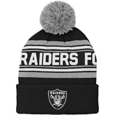 Las Vegas Raiders Youth Jacquard Cuffed Knit Hat with Pom Black | NFL