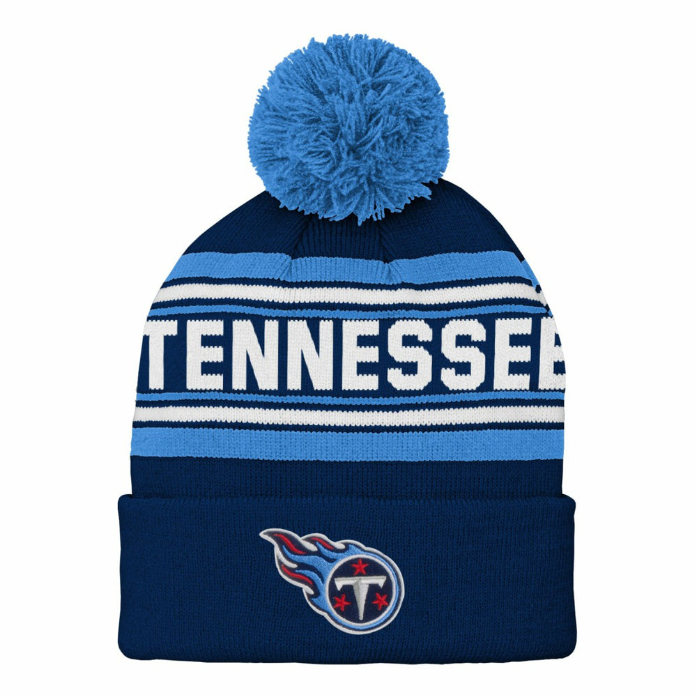 Tennessee Titans Youth Jacquard Cuffed Knit Hat with Pom Navy | NFL
