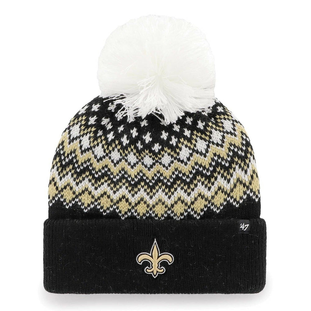 New Orleans Saints '47 Women's Elsa Cuffed Knit Hat with Pom Black | 47 brand