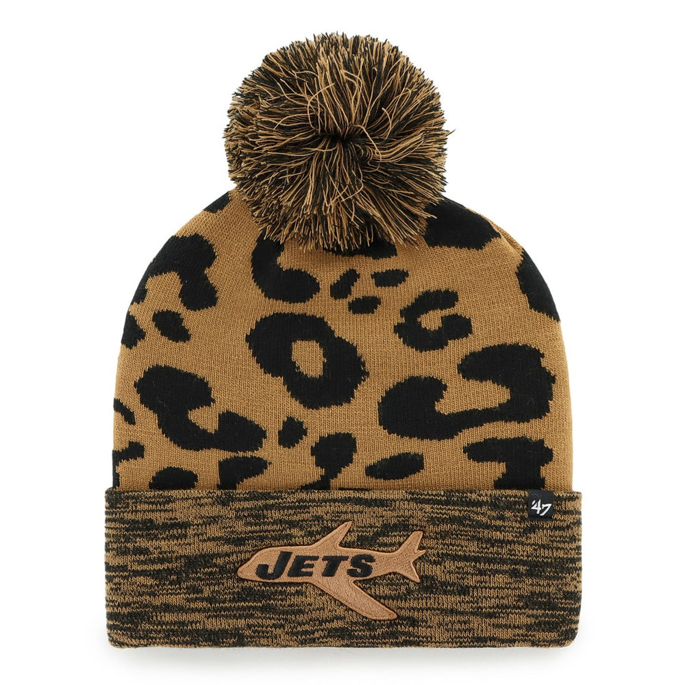 New York Jets '47 Women's Rosette Cuffed Knit Hat with Pom Brown | 47 brand