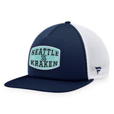 Seattle Kraken Fanatics Foam Front Patch Trucker Snapback Hat - Deep Sea Blue/White - NHL
