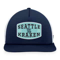 Seattle Kraken Fanatics Foam Front Patch Trucker Snapback Hat - Deep Sea Blue/White - NHL