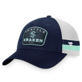 Seattle Kraken Fanatics Fundamental Striped Trucker Adjustable Hat - Deep Sea Blue/White - NHL