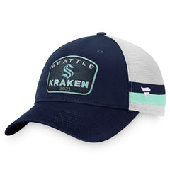 Seattle Kraken Fanatics Fundamental Striped Trucker Adjustable Hat - Deep Sea Blue/White - NHL