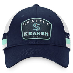 Seattle Kraken Fanatics Fundamental Striped Trucker Adjustable Hat - Deep Sea Blue/White - NHL