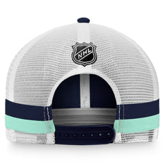 Seattle Kraken Fanatics Fundamental Striped Trucker Adjustable Hat - Deep Sea Blue/White - NHL