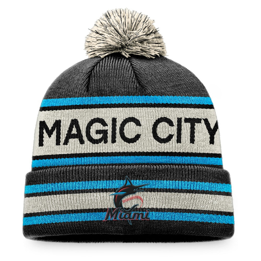 Miami Marlins Fanatics Hometown Slogan Cuffed Knit Hat with Pom - MLB