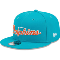 Miami Dolphins New Era Main Script 9FIFTY Snapback Hat Aqua | NFL