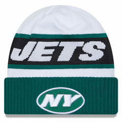 New York Jets New Era 2023 Sideline Tech Cuffed Knit Hat White/Green | NFL