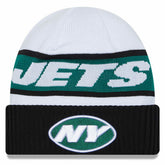New York Jets New Era 2023 Sideline Tech Cuffed Knit Hat White/Black | NFL