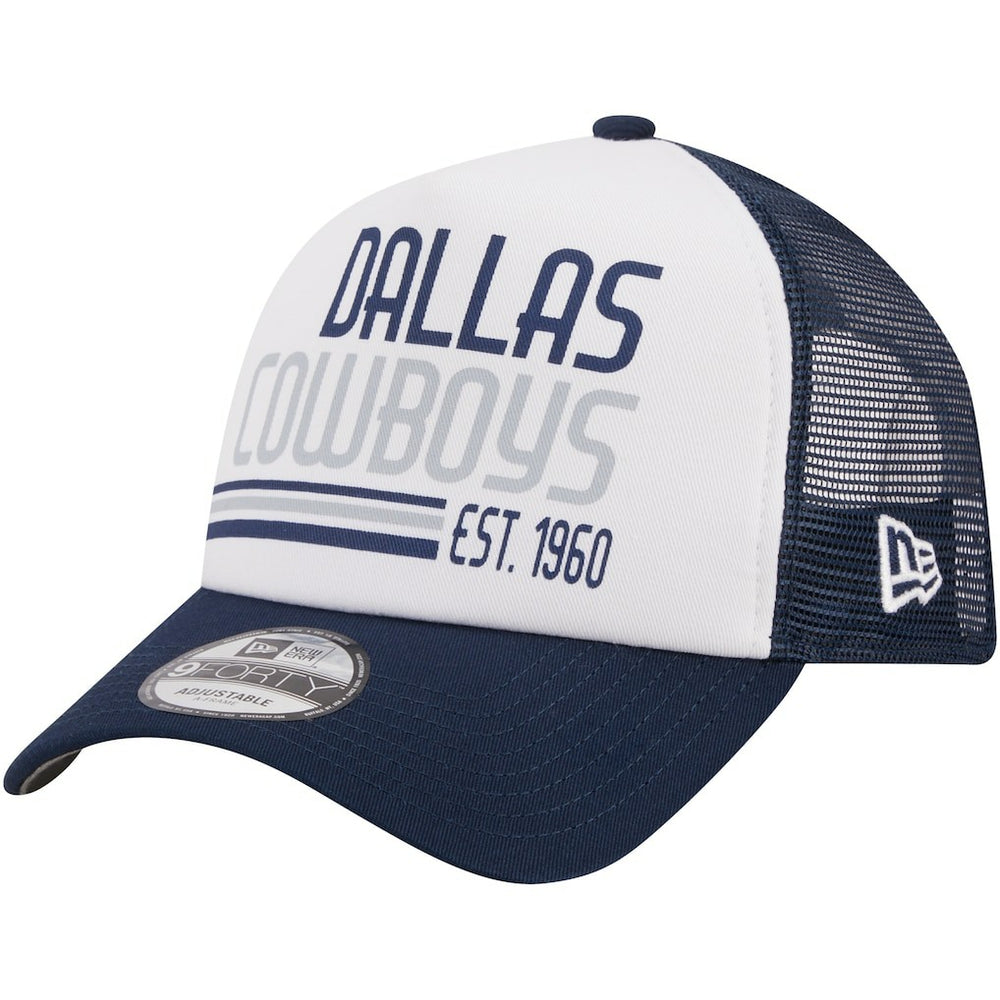 Dallas Cowboys New Era Stacked A-Frame Trucker 9FORTY Adjustable Hat White/Navy | NFL