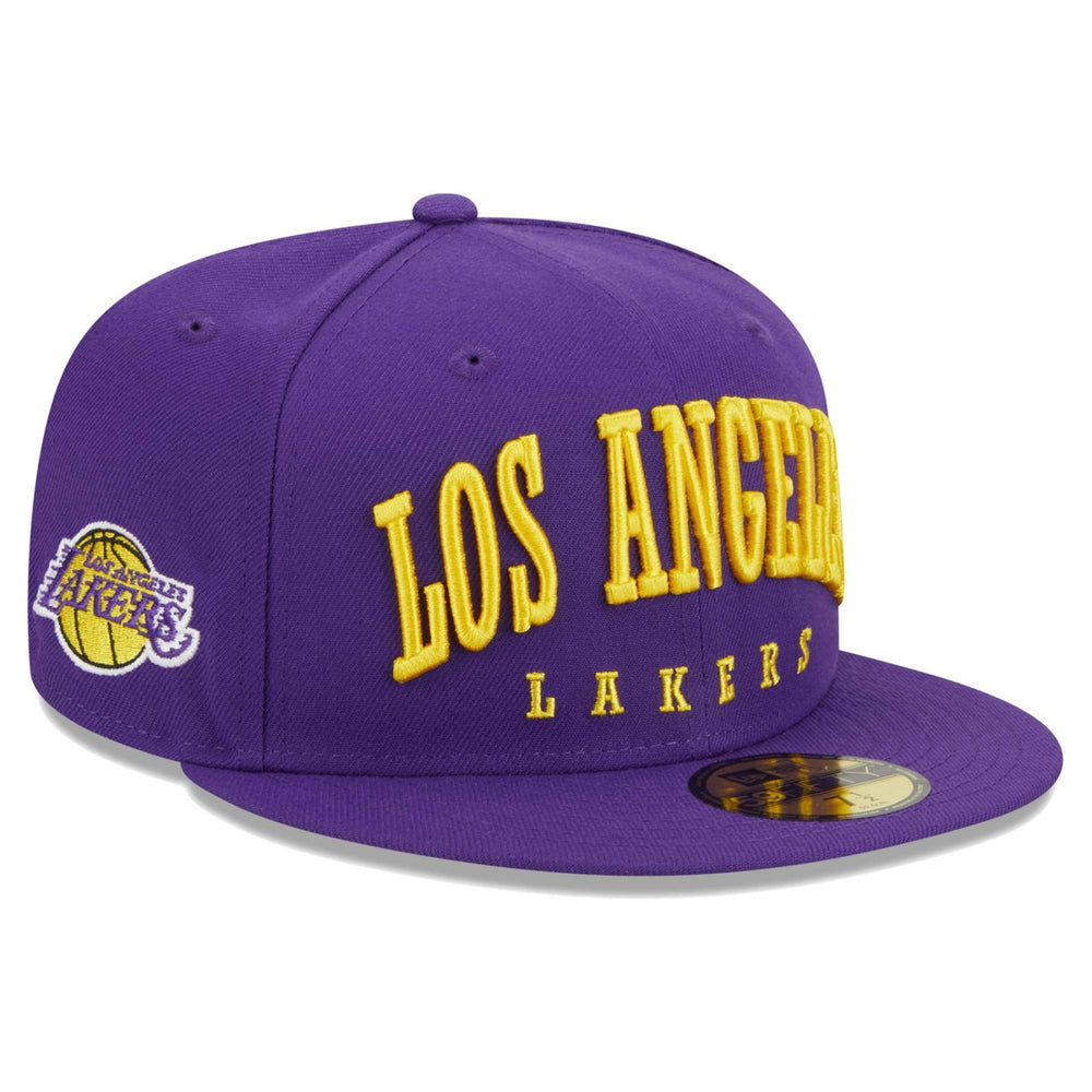 Los Angeles Lakers Big Arch Text 59FIFTY Fitted Hat Purple - NBA