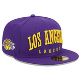 Los Angeles Lakers Big Arch Text 59FIFTY Fitted Hat Purple - NBA