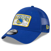 Golden State Warriors Plate Oversized Patch Trucker 9FORTY Adjustable Hat Royal - NBA