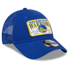 Golden State Warriors Plate Oversized Patch Trucker 9FORTY Adjustable Hat Royal - NBA