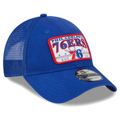 Philadelphia 76ers Plate Oversized Patch Trucker 9FORTY Adjustable Hat Royal - NBA
