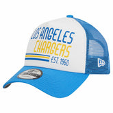 Los Angeles Chargers New Era Stacked A-Frame Trucker 9FORTY Adjustable Hat White/Powder Blue | NFL