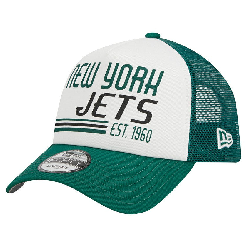 New York Jets New Era Stacked A-Frame Trucker 9FORTY Adjustable Hat White/Green | NFL