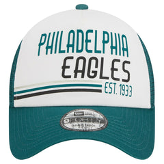 Philadelphia Eagles New Era Stacked A-Frame Trucker 9FORTY Adjustable Hat White/Midnight Green | NFL