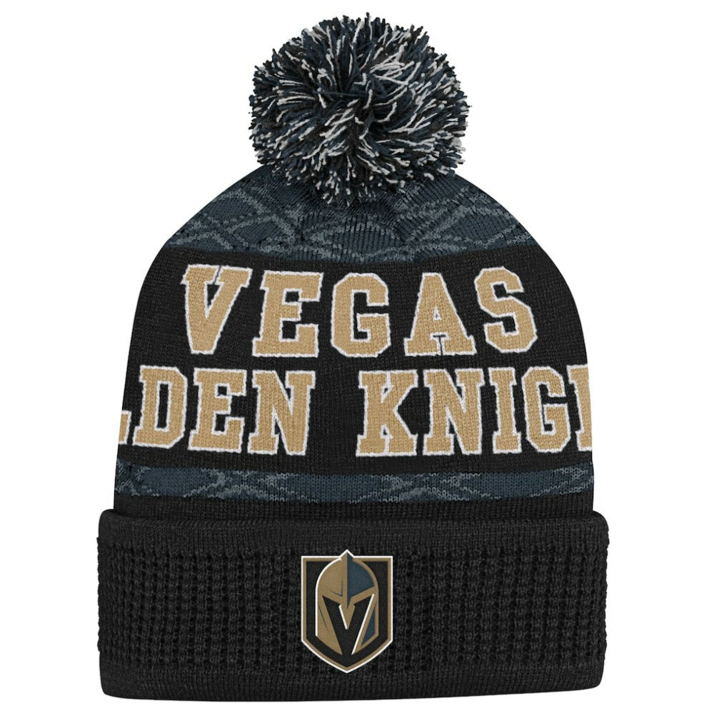 Vegas Golden Knights Youth Puck Cuffed Knit Hat with Pom - Black - NHL