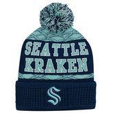 Seattle Kraken Youth Puck Cuffed Knit Hat with Pom - Deep Sea Blue - NHL