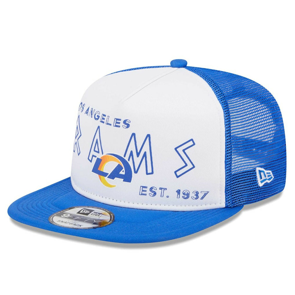 Los Angeles Rams New Era Banger 9FIFTY Trucker Snapback Hat White/Royal | NFL