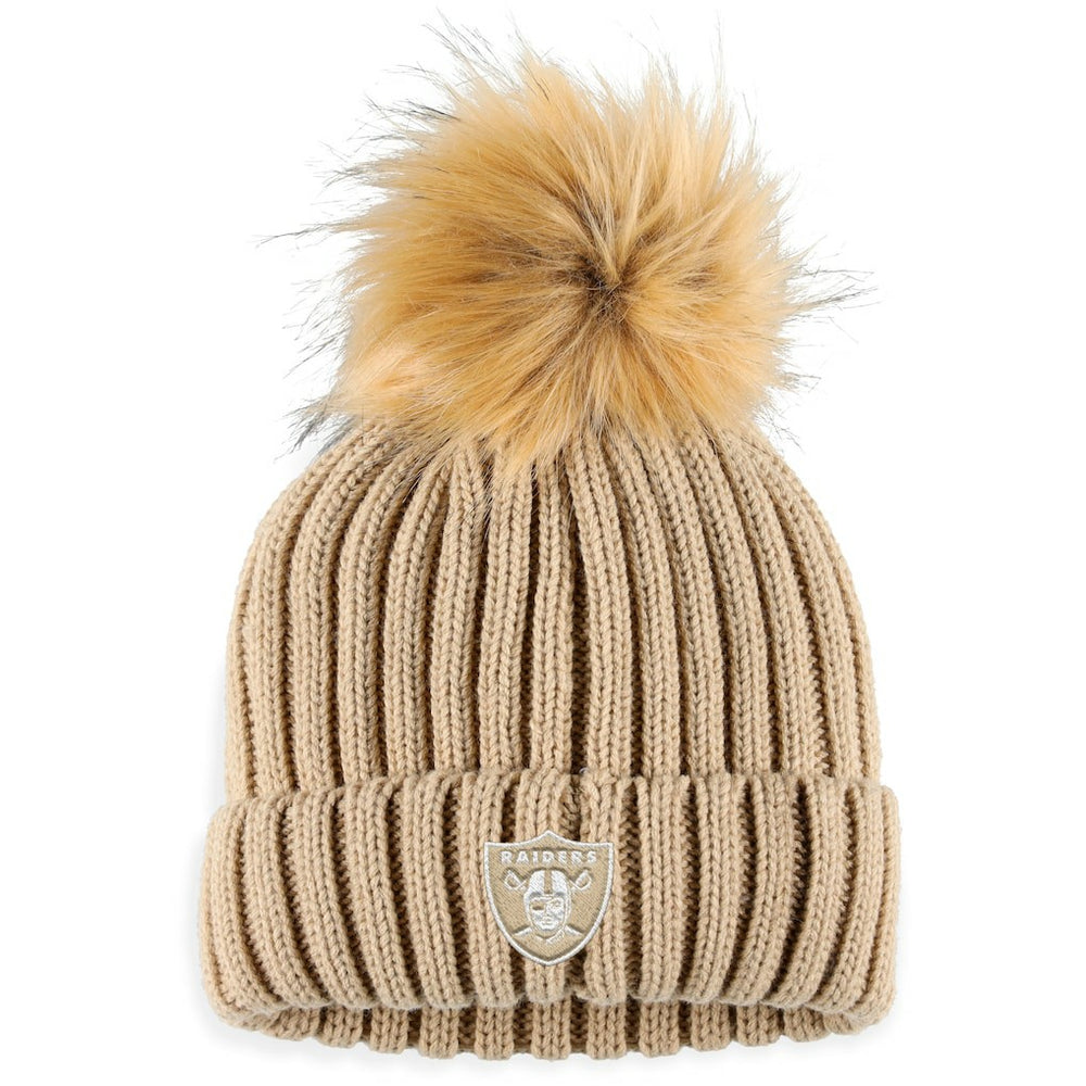 Las Vegas Raiders WEAR by Erin Andrews Women's Neutral Cuffed Knit Hat with Pom Natural | NFL