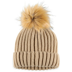 Las Vegas Raiders WEAR by Erin Andrews Women's Neutral Cuffed Knit Hat with Pom Natural | NFL