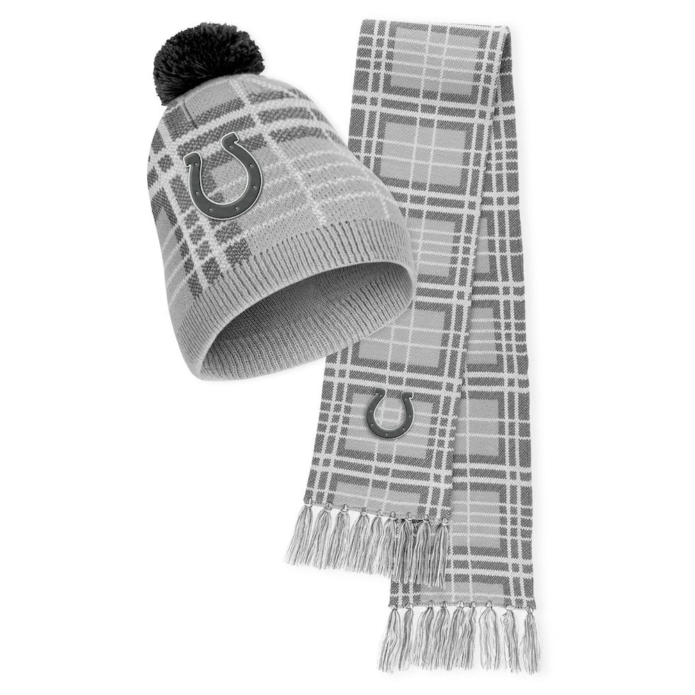 Indianapolis Colts WEAR by Erin Andrews Women's Plaid Knit Hat with Pom & Scarf Set | NFL