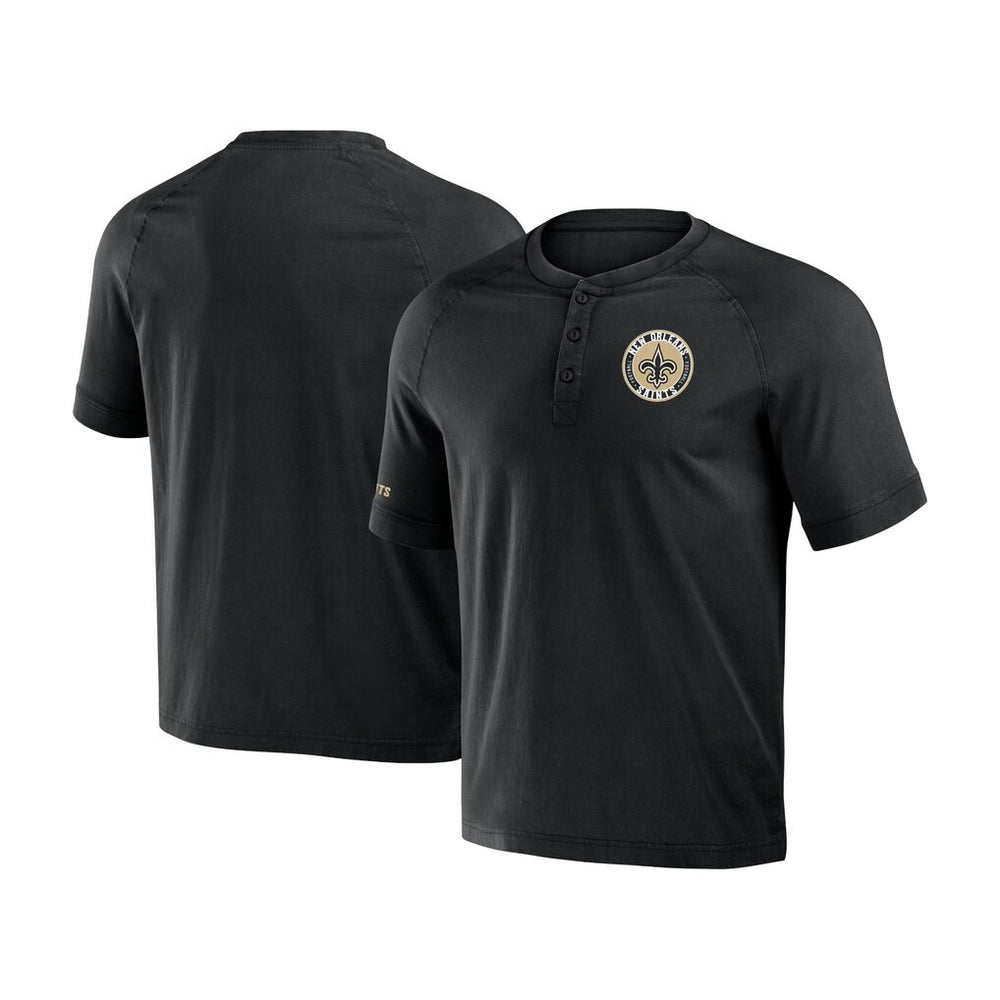 New Orleans Saints NFL x Darius Rucker Collection Washed Raglan Henley T-Shirt Black | Fanatics