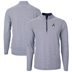Atlanta Braves Cutter & Buck Virtue Eco Pique Micro Stripe Recycled Quarter-Zip Pullover Top - MLB