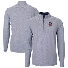 Boston Red Sox Cutter & Buck Virtue Eco Pique Micro Stripe Recycled Quarter-Zip Pullover Top - MLB