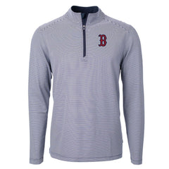 Boston Red Sox Cutter & Buck Virtue Eco Pique Micro Stripe Recycled Quarter-Zip Pullover Top - MLB