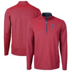 Boston Red Sox Cutter & Buck Virtue Eco Pique Micro Stripe Recycled Quarter-Zip Pullover Top - MLB
