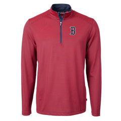 Boston Red Sox Cutter & Buck Virtue Eco Pique Micro Stripe Recycled Quarter-Zip Pullover Top - MLB