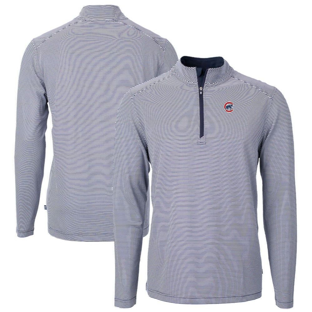 Chicago Cubs Cutter & Buck Virtue Eco Pique Micro Stripe Recycled Quarter-Zip Pullover Top - MLB