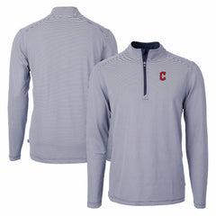 Cleveland Guardians Cutter & Buck Virtue Eco Pique Micro Stripe Recycled Quarter-Zip Pullover Top - MLB
