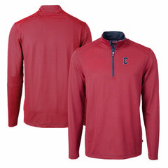 Cleveland Guardians Cutter & Buck Virtue Eco Pique Micro Stripe Recycled Quarter-Zip Pullover Top - MLB