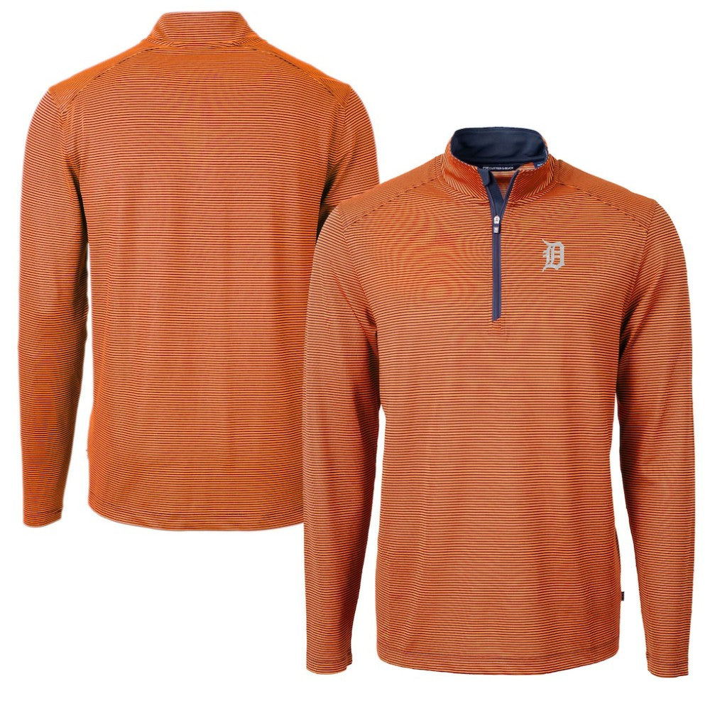 Detroit Tigers Cutter & Buck Virtue Eco Pique Micro Stripe Recycled Quarter-Zip Pullover Top - MLB