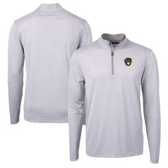 Milwaukee Brewers Cutter & Buck Virtue Eco Pique Micro Stripe Recycled Quarter-Zip Pullover Top - MLB