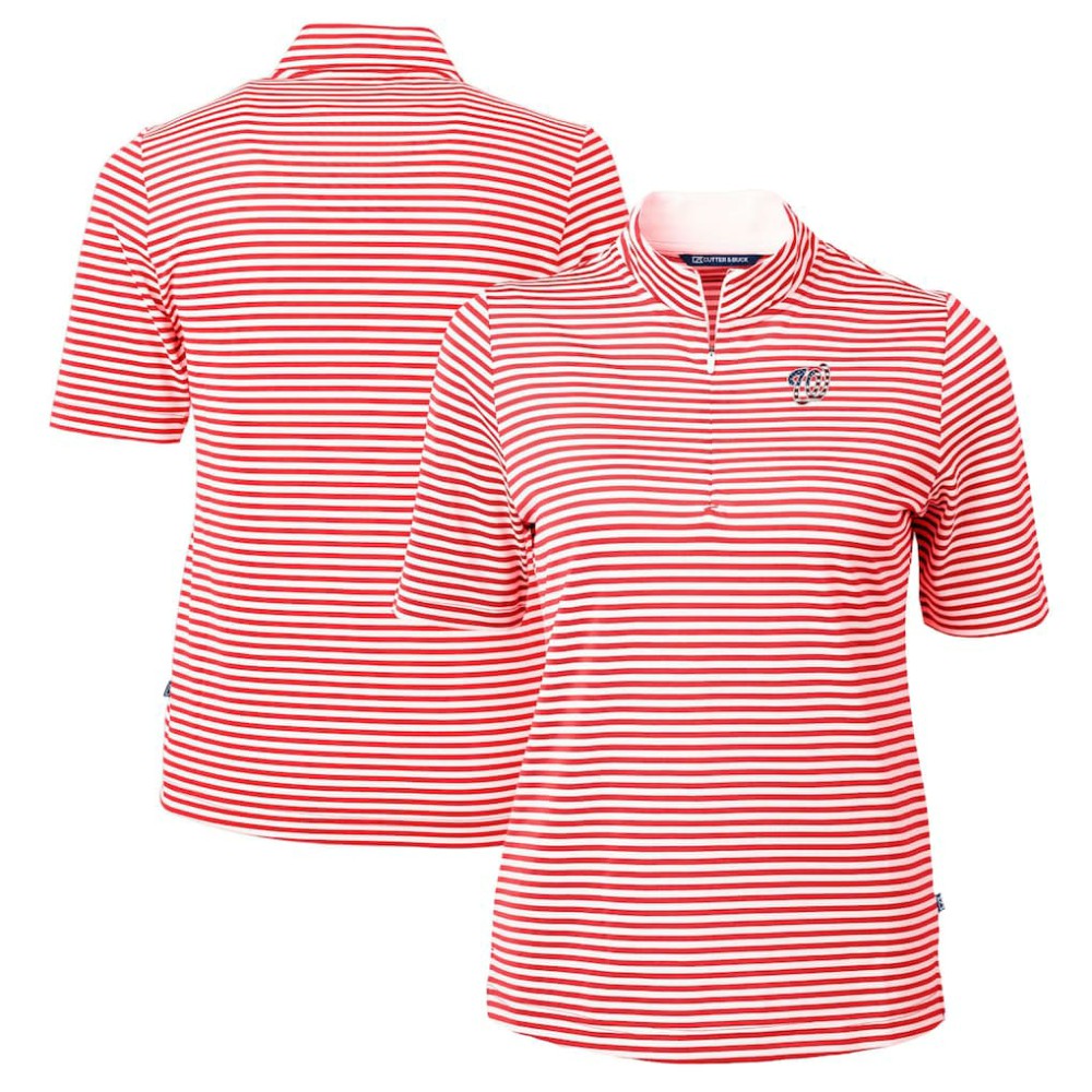 Washington Nationals Cutter & Buck Women's Virtue Eco Pique Stripe Recycled Quarter-Zip Pullover Top - MLB