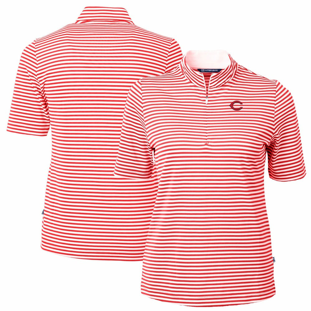 Cincinnati Reds Cutter & Buck Women's Virtue Eco Pique Stripe Top - MLB