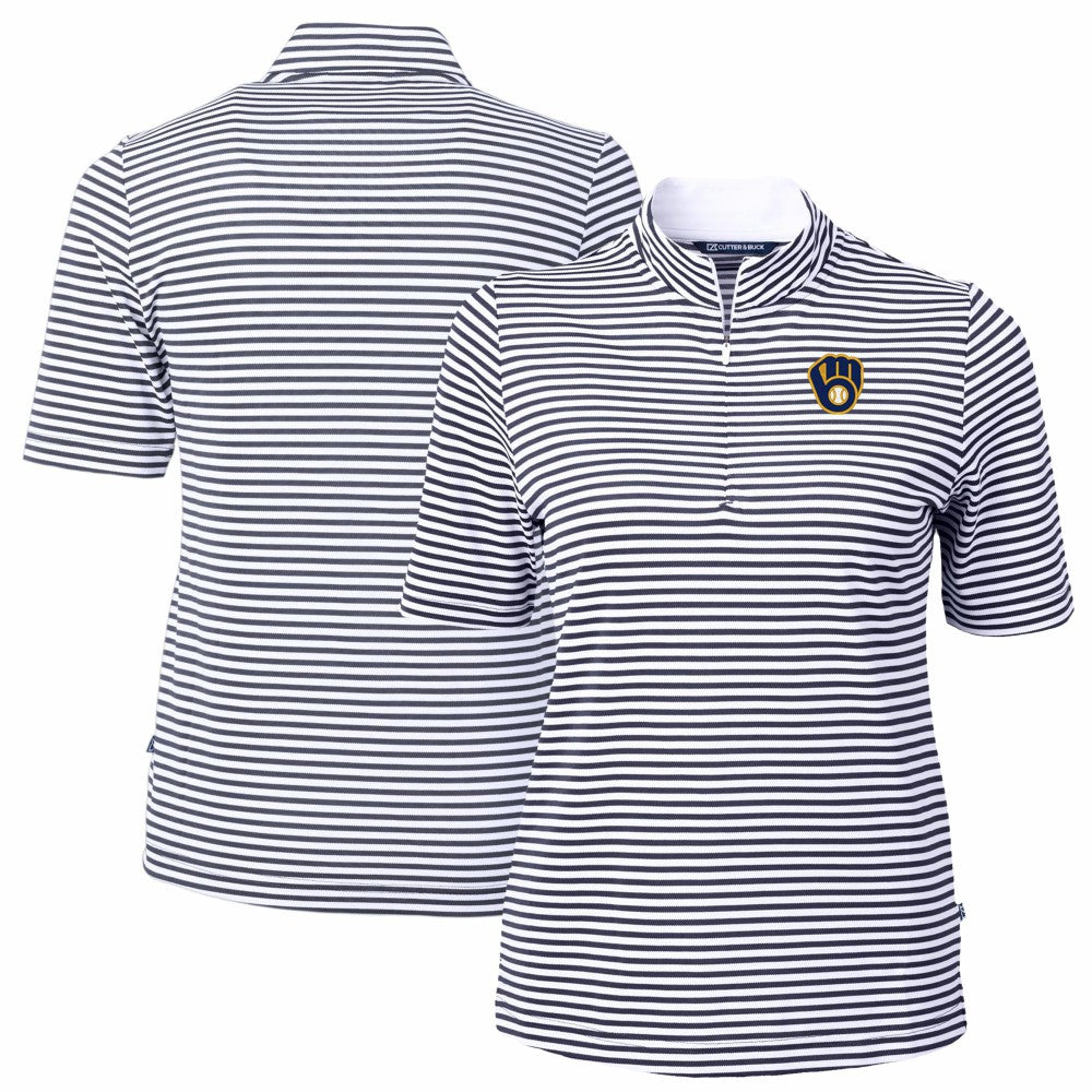 Milwaukee Brewers Cutter & Buck Women's Virtue Eco Pique Stripe Top - MLB