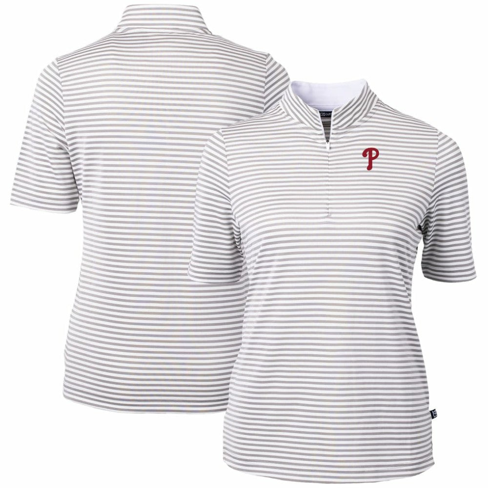 Philadelphia Phillies Cutter & Buck Women's Virtue Eco Pique Stripe Top - MLB